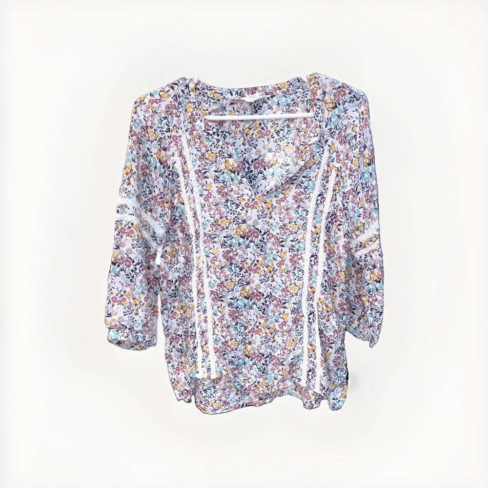 Caslon India Made Flowy Floral Lace Tunic Top Size XS Petite Women's